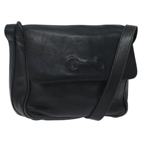 GUCCI Horsebit Shoulder Bag Leather Black Gold 007 3444 0220 Auth 124377 - Picture 1 of 15
